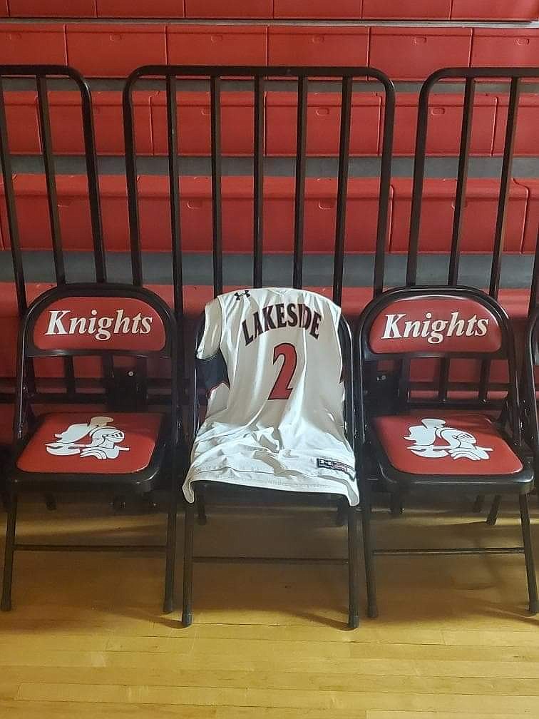 Photo courtesy Lakeside High
The jersey of the late Tyler Ambro, a former Lakeside High basketball player, has been placed on the Knights&#146; bench for every game this season.