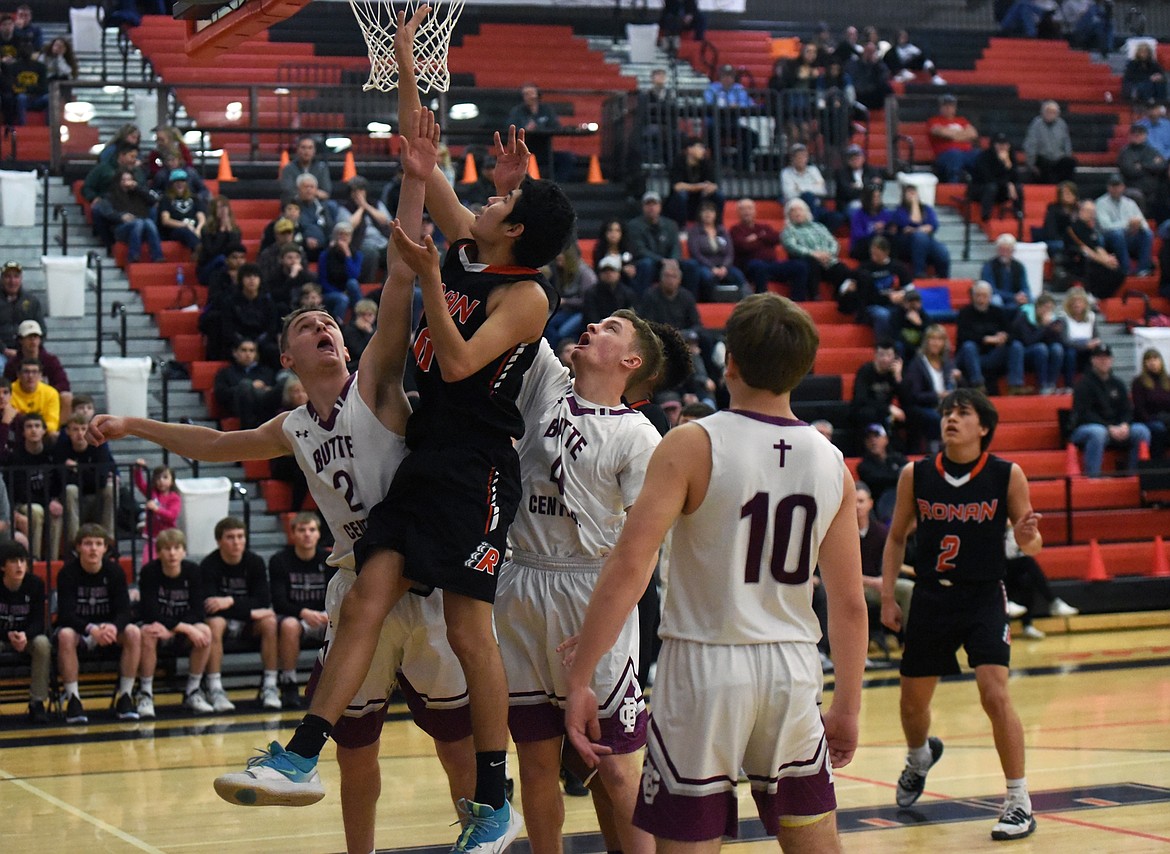 Ronan senior Trey Don&#146;t Mix drives to the hoop against Butte Central in the first round of the Western A Divisional Tournament Feb 27. Although the Chiefs stuck with Butte Central in the first half, they had a hard time scoring consistently, falling 56-30. (Whitney England/Lake County Leader)