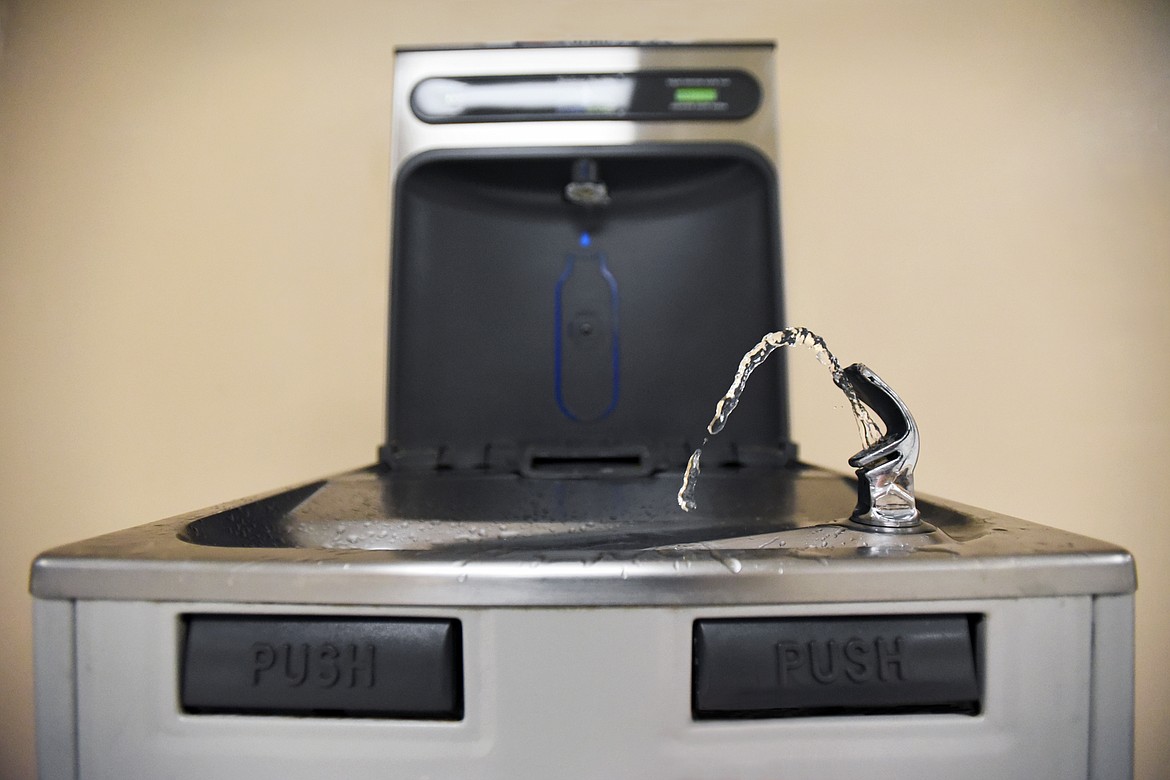 A water bottle refilling station and fountain at Kalispell Middle School is shown in this photo illustration. Montana schools have until December 2021 to test drinking water for lead. (Casey Kreider/Daily Inter Lake)