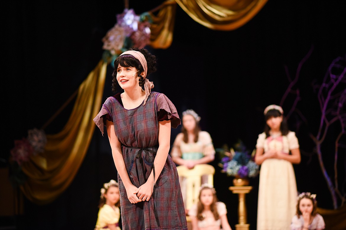 Princess Snow White (Gabby Pickert) gazes out, lovesick, during Whitefish Theatre Co.&#146;s production of &#147;Snow White and the Seven Dwarfs&#148; at the O&#146;Shaughnessy Center. (Daniel McKay/Whitefish Pilot)