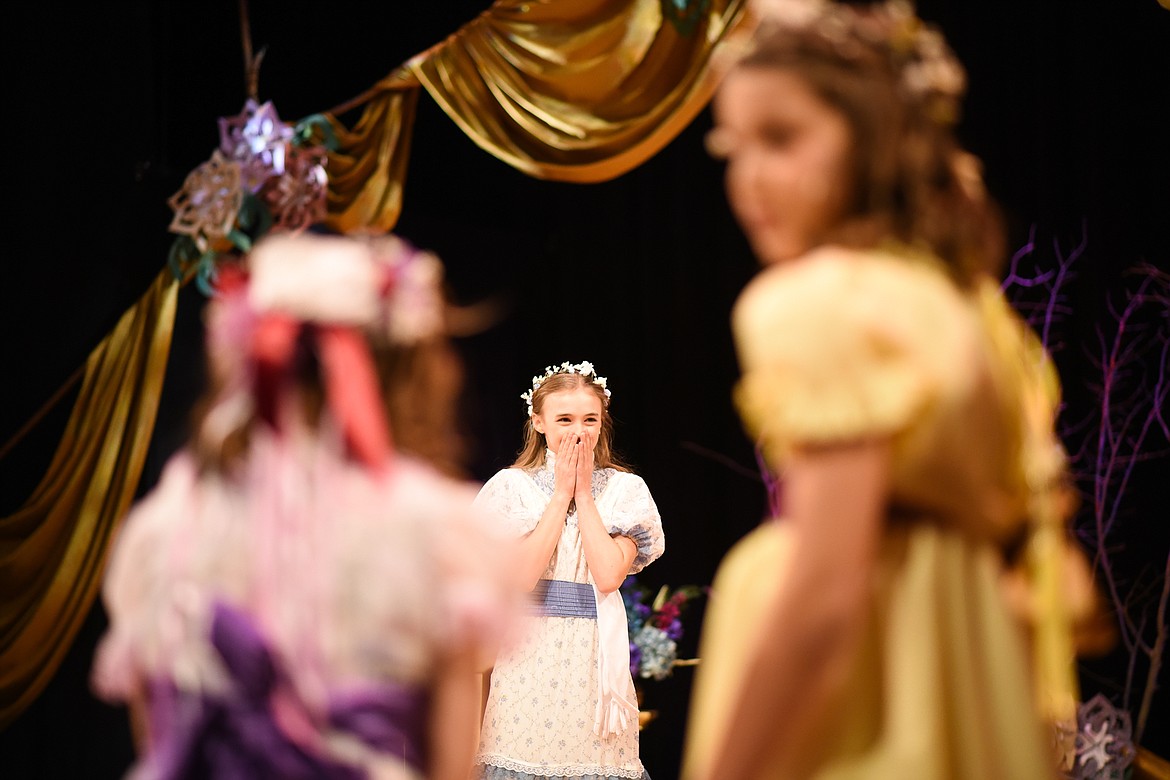 Lady Astolaine (Selah Hagler) giggles with the rest of the ladies of the court during Whitefish Theatre Co.&#146;s production of &#147;Snow White and the Seven Dwarfs.&#148; (Daniel McKay/Whitefish Pilot)