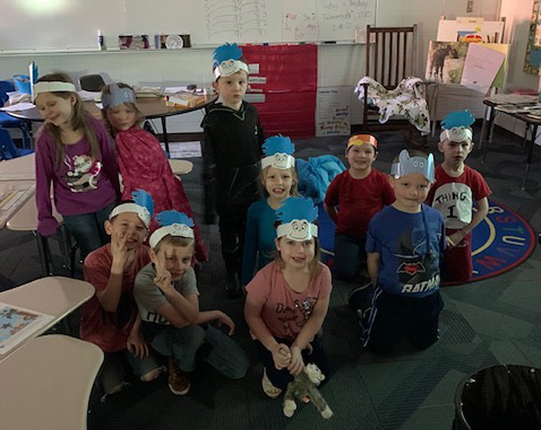 Members of the kindergarten class enjoy Dr. Seuss day at Noxon School last Friday. (Courtesy photos)
