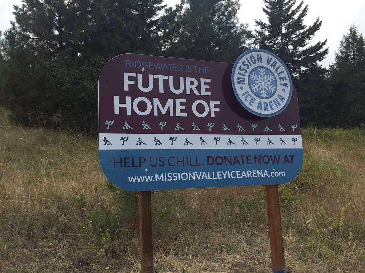 A sign put up at the future building site for the Mission Valley Ice Arena. Posted on the associations Facebook page in 2017.