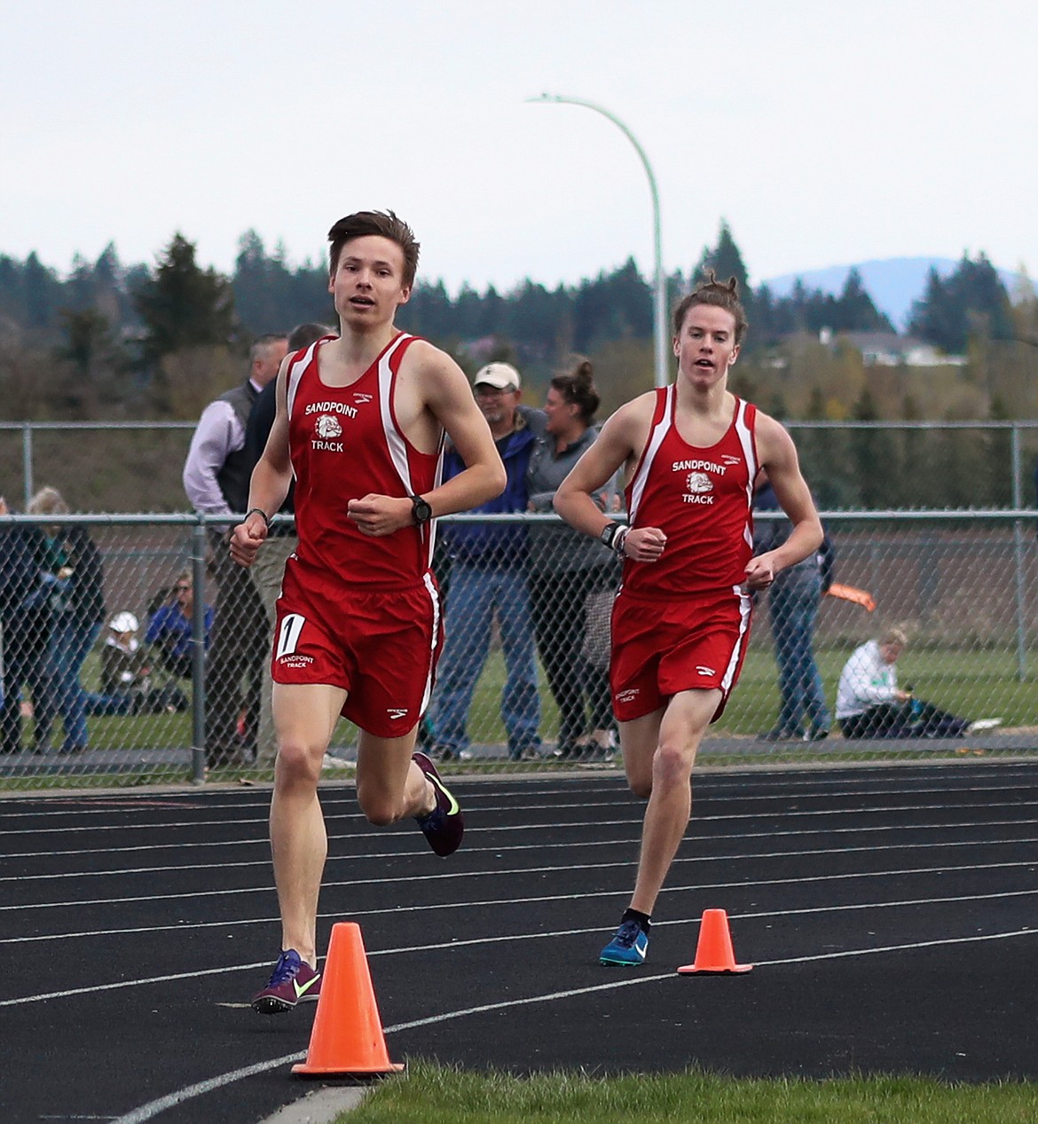 (File photo by KYLE CAJERO)
Seniors Nikolai Braedt (left) and Jett Lucas tied for the 1600 district title last season and are both chasing the school record in the event in 2020.