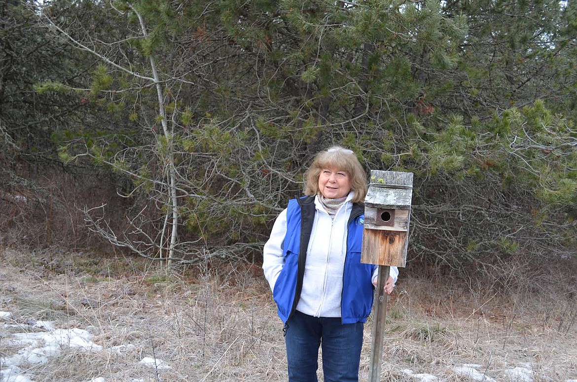 Nicki Clyde with one of the bluebird boxes she monitors. (Nicki Clyde courtesy photo)