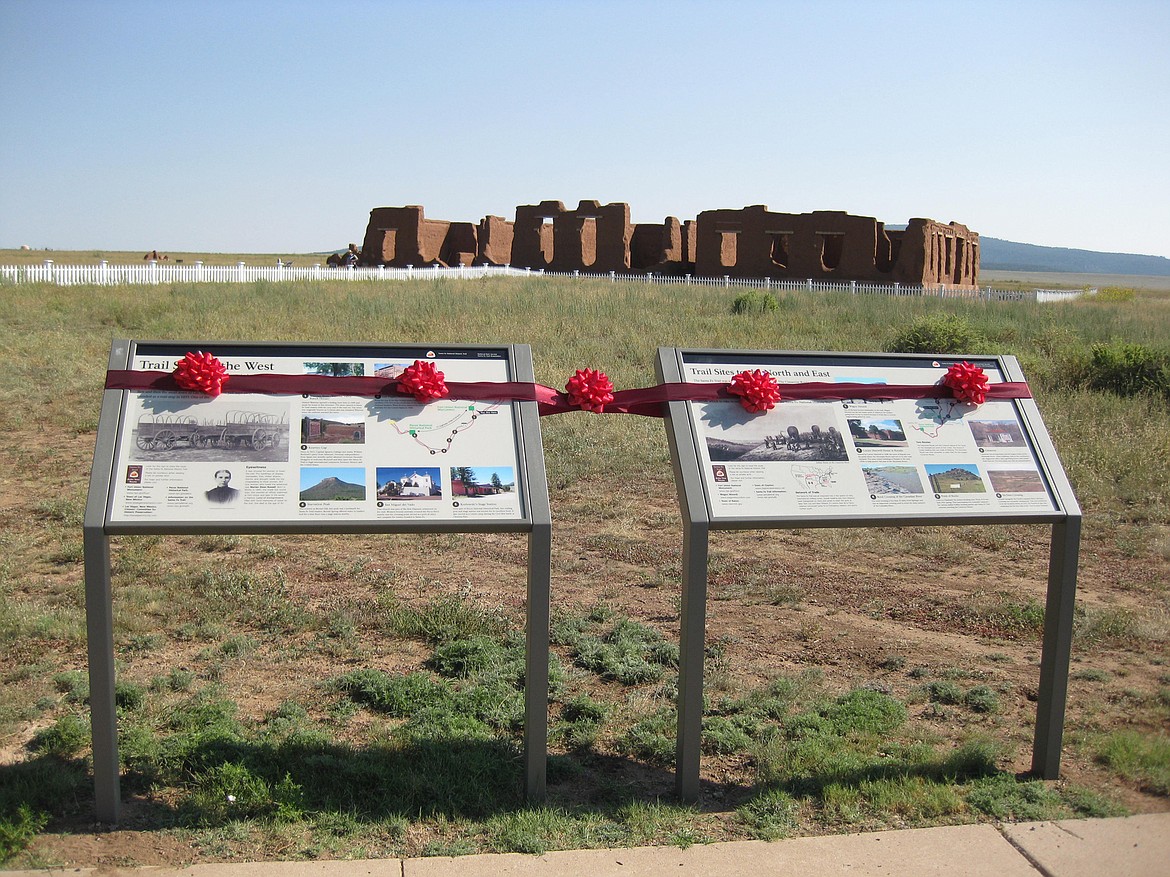 NPS
Ruins of Fort Union on the Santa Fe Trail, with wagon wheel ruts visible in the foreground behind display.