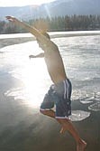 Ronald Puleo takes the leap at the Polar Plunge in Thompson Falls last Saturday afternoon.