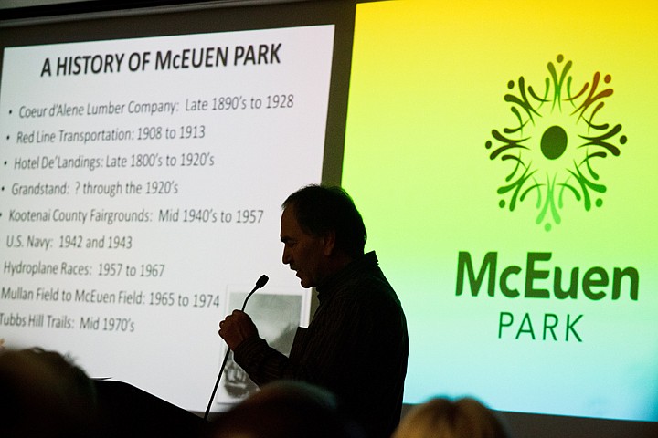&lt;p&gt;Doug Eastwood, City of Coeur d'Alene Parks director, presents a brief history of the the McEuen area to more than 300 in attendance at last night's meeting.&lt;/p&gt;