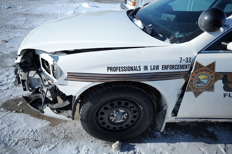 This Sheriff’s Office Impala cruiser was clipped during a chase in Kalispell.
