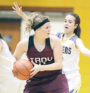&lt;p&gt;Taylor Brown looks to pass first quarter vs. Libby, Trinity Wallace guarding.&lt;/p&gt;