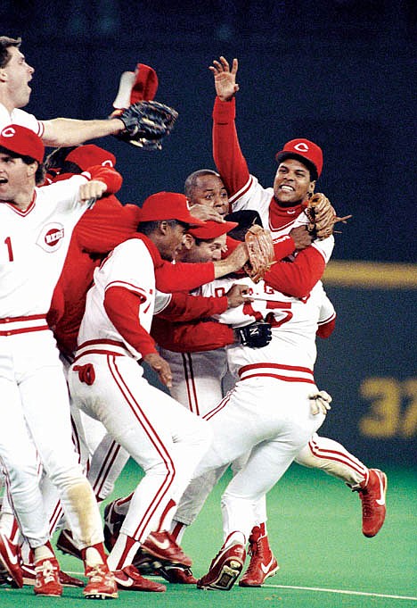 &lt;p&gt;FILE - In this Oct. 12, 1990 file photo, members of the Cincinnati Reds, including Barry Larkin, wearing hat and facing camera at far right, celebrate on the field following their clinching of the NLCS over the Pittsburgh Pirates with a 2-1 win, at Riverfront Stadium in Cincinnati. Larkin has been elected to baseball's Hall of Fame. The shortstop received 86 percent of the vote in balloting announced Monday, Jan. 9, 2012 by the Baseball Writers' Association of America. (AP Photo/Rusty Kennedy, File)&lt;/p&gt;