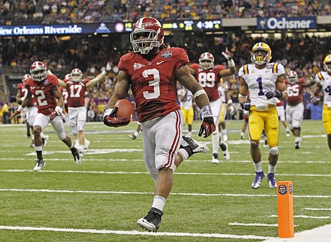 &lt;p&gt;Alabama's Trent Richardson (3) celebrates a touchdown run during the second half of the BCS National Championship college football game against LSU Monday, Jan. 9, 2012, in New Orleans. (AP Photo/Dave Martin)&lt;/p&gt;