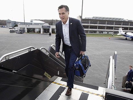 &lt;p&gt;Republican presidential candidate, former Massachusetts Gov. Mitt Romney boards his campaign charter plane in Bedford, Mass., Wednesday, Jan. 11, 2012, as he travels to South Carolina the day after winning the New Hampshire primary election. (AP Photo/Charles Dharapak)&lt;/p&gt;