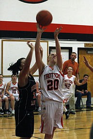 Junior forward Laurel Danhof came off the bench to give her team a big lift with this fourth quarter bucket in the Trotter's closely contested 37-29 victory over Eureka on Saturday.