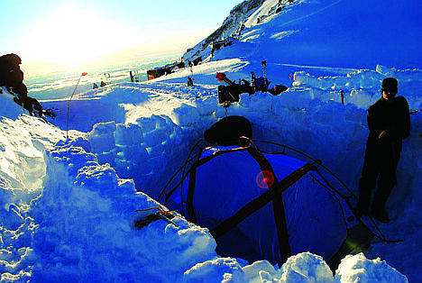 &lt;p&gt;Payton Hand prepares a tent deep in the snow.&lt;/p&gt;