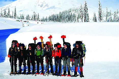 &lt;p&gt;Before starting up Mount Rainier the group gathers for a picture. From left, Chris Stolte, Payton Hand, Elliot Hunt, Colton Kennedy, Ted Angusm Celia Clause, Benjamin Grammer and Andrew Klein.&lt;/p&gt;