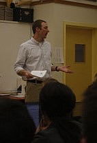 Plains school counselor Kevin Meredith instructs junior class members about safeguarding themselves from the potentially dangerous effects sharing personal information through the internet or text messaging.