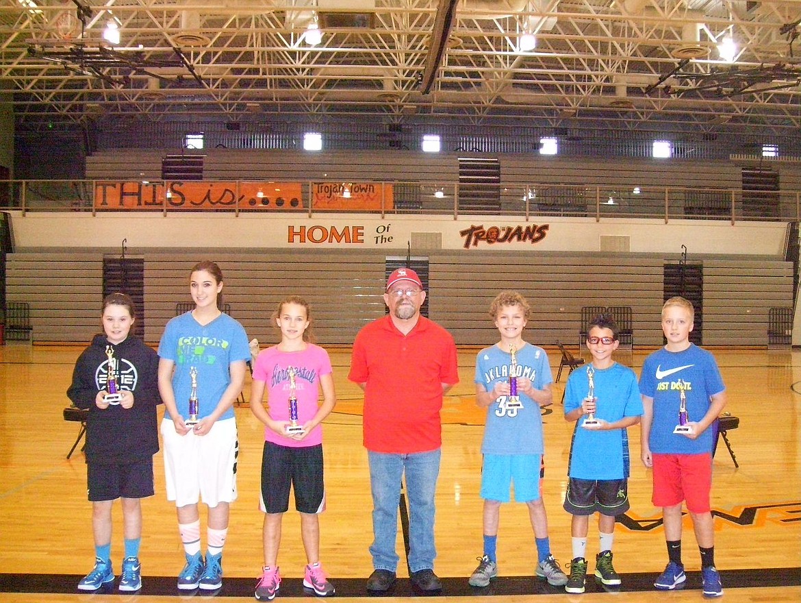 &lt;p&gt;Courtesy photo&lt;/p&gt;&lt;p&gt;Top placers in the age 10-11 age division at Sunday's local Elks Hoop Shoot at Post Falls High. From left, girls third-place finisher Kameron Holzer, second place Karina Sande, first place Alexis Heath, Hoop Shoot Director Rick Alexander Jr., boys first-place finisher Deacon Kiesbuy, second place Zach Engelson, third place Andrew Karns.&lt;/p&gt;