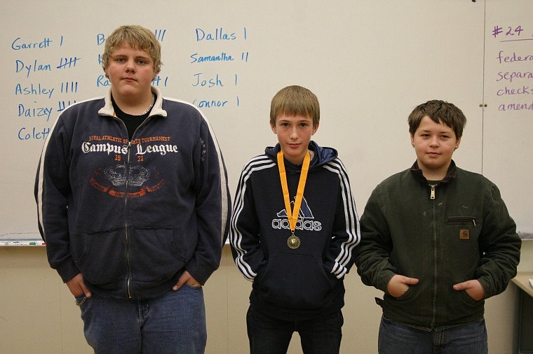 Left to right: Second-place finisher Dylan Francesconi, winner Jim Holland and third place finisher Carson Chisholm.