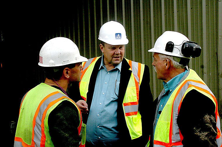 &lt;p&gt;Senator Jon Tester talks with Tricon General Manager Angelo Ververis and owner Ken Varley during his tour of the mill on Friday. The senator recently helped Tricon Timber get out of a contract, which could have bankrupt the economy.&lt;/p&gt;