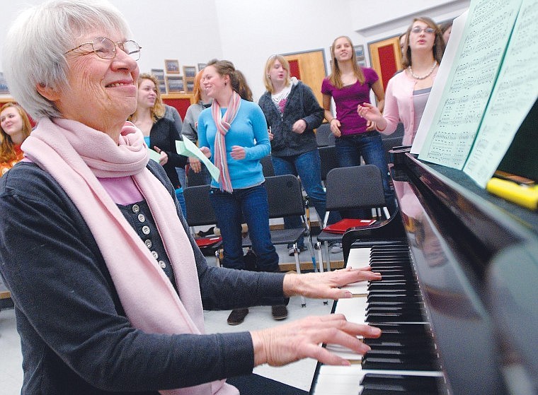 Nina Robart accompanies the Flathead High School varsity women&#146;s choir during class on Thursday morning. After a career as a lawyer, Robart is the accompanist for choirs at both Flathead and Glacier high schools.
