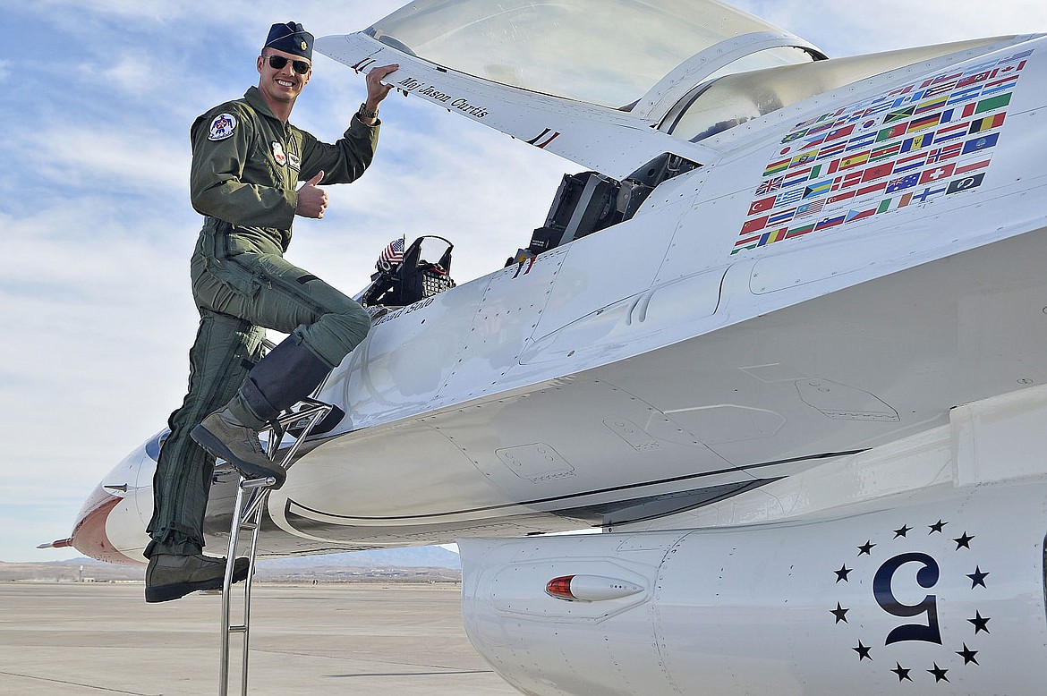 &lt;p&gt;Major Jason Curtis, Thunderbird 5, prepares to climb aboard his F-16 Fighting Falcon during his final flight as a United States Air Force Thunderbird pilot January 13, 2016, Nellis Air Force Base, Nevada. Curtis, a solo pilot, flew three seasons with the team. (U.S. Air Force photo/Tech. Sgt. Christopher Boitz)&lt;/p&gt;