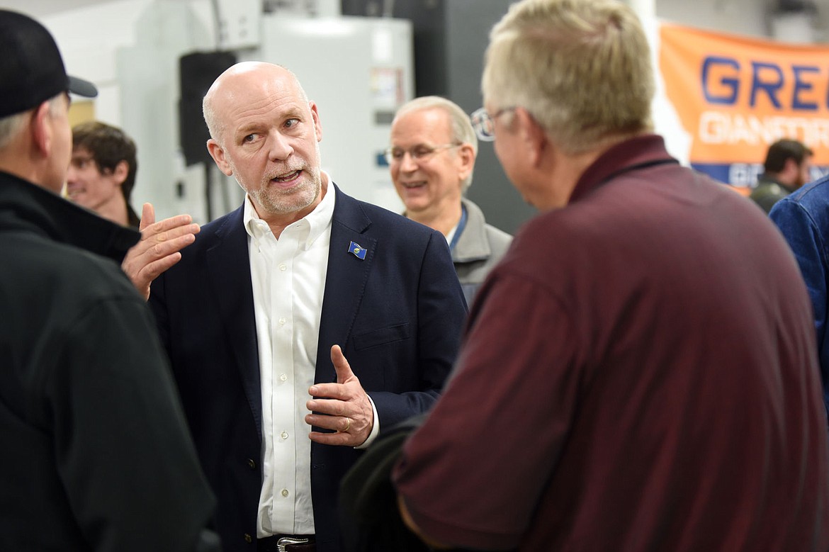 &lt;p&gt;Greg Gianforte talks with attendees after announcing that he will be running for Governor on Wednesday evening, January 20, at Thompson Precision on Whitefish Stage, in Kalispell.&#160; (Brenda Ahearn/Daily Inter Lake)&lt;/p&gt;