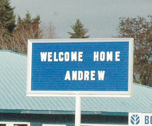 &lt;p&gt;This is one of dozens of signs businesses posted Friday when 10-year-old Andrew McCoy returned home from Sacred heart Medical Center.&lt;/p&gt;