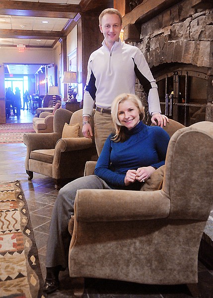 Brian and Fabienne Averill in the main lobby of the Lodge at Whitefish Lake on Thursday afternoon. Brian is in charge of resort operations and expansion and Fabienne takes care of sales and special events.