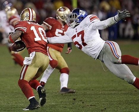 &lt;p&gt;San Francisco's Kyle Williams (10) loses a fumble as he is hit by the New York Giants' Jacquian Williams (57) during overtime of the NFC Championship game Sunday in San Francisco. The Giants won 20-17 to advance to Super Bowl XLVI.&lt;/p&gt;