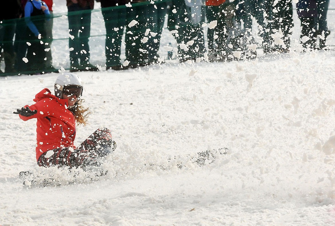 &lt;p&gt;Kaci Monroe crashes as she attempts to make a turn after a jump during the 11th annual Skijoring World Championship in Whitefish on Saturday. (Aaric Bryan/Daily Inter Lake)&lt;/p&gt;