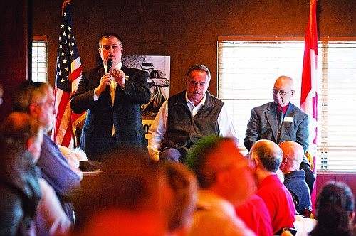 &lt;p&gt;Keith Hutcheson speaks to the Reagan Republicans Thursday during
a forum where Republican candidates for Kootenai County Sheriff
answered questions at Fedora Pub and Grille in Coeur d'Alene. Also
seated on the candidates panel is Bob Foster, center, and Ben
Wolfinger. (Photo SHAWN GUST/Press)&lt;/p&gt;