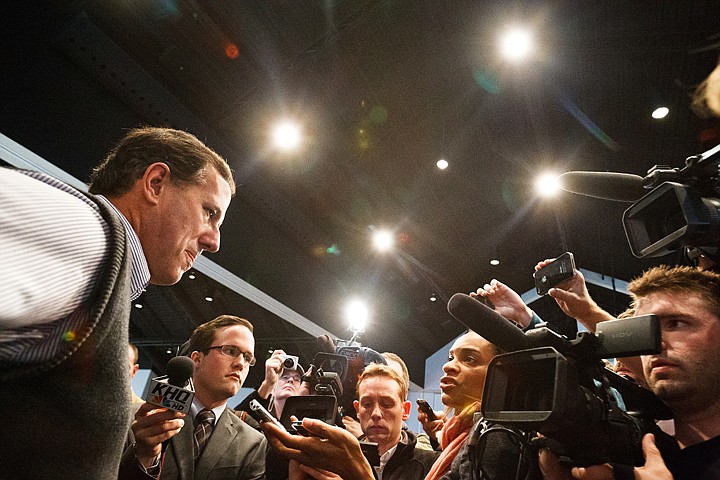 &lt;p&gt;SHAWN GUST/Press Rick Santorum, a Republican presidental hopeful, fields questions from local and national media outlets following a campaign speech at the Hagadone Event Center Tuesday, February 14, 2012 in Coeur d'Alene.&lt;/p&gt;