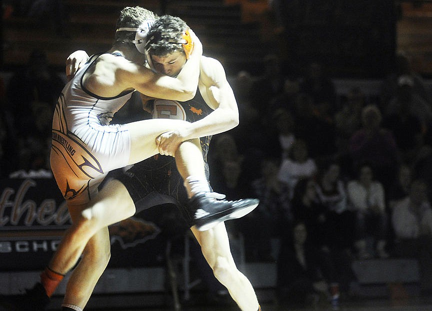 &lt;p&gt;Flathead's Dyan Guzman takes down Missoula Sentinel's Alex Simon during the 126-pound match of the dual at Flathead Wednesday. In his final match at home Guzman pinned Simon in the second period. (Aaric Bryan/Daily Inter Lake)&lt;/p&gt;