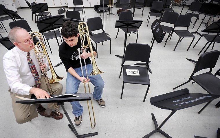 &lt;p&gt;&lt;strong&gt;Allen Slater&lt;/strong&gt; works with trombone player Brandon Johnson in 2010 at Flathead High School. Slater, a band teacher for 34 years, has been named the outstanding music educator for a six-state area.&#160;&lt;/p&gt;