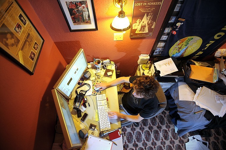 Pitman has turned his loft space into a editing room where he makes the final cuts to his documentary on the Whitefish Winter Carnival.