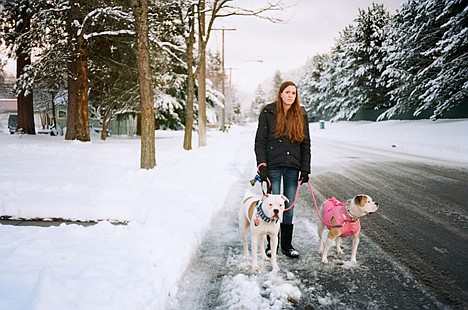 &lt;p&gt;Jessica Fitzgerald with her dogs Boss and Rosie on East Mullan Avenue.&lt;/p&gt;