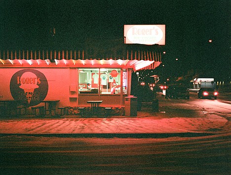 &lt;p&gt;Roger's Ice Cream and Burgers illuminated at night.&lt;/p&gt;