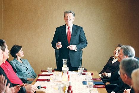 &#151;Photo by JEROME A. POLLOS&lt;br&gt;Hagadone News Network&lt;br&gt;Idaho Gov. Butch Otter talks to a group of business owners and local officials before signing a proclamation naming Bonners Ferry the first 'Capitol for a Day.'