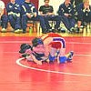 Wrestling at 98 pounds, Anthony Parkin takes on an opponent at the Mineral-Sanders Meet last week.