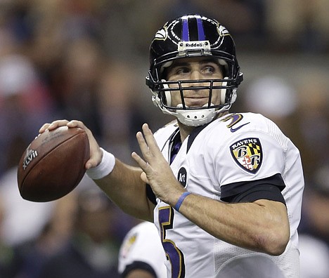 &lt;p&gt;Baltimore quarterback Joe Flacco looks to throw during Super Bowl XLVII against San Francisco on Sunday in New Orleans. Flacco threw for three scores and was awarded the MVP trophy.&lt;/p&gt;