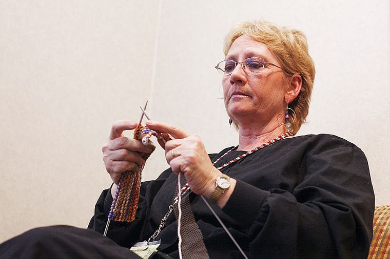 &lt;p&gt;On her lunch break, Margaret Griffith knits a dish cloth Tuesday afternoon in the lobby of Kalispell Regional Medical Center. Griffith knits dish cloths to help raise money for Wings Regional Cancer Support. Tuesday, Jan. 15, 2013 in Kalispell, Montana. (Patrick Cote/Daily Inter Lake)&lt;/p&gt;