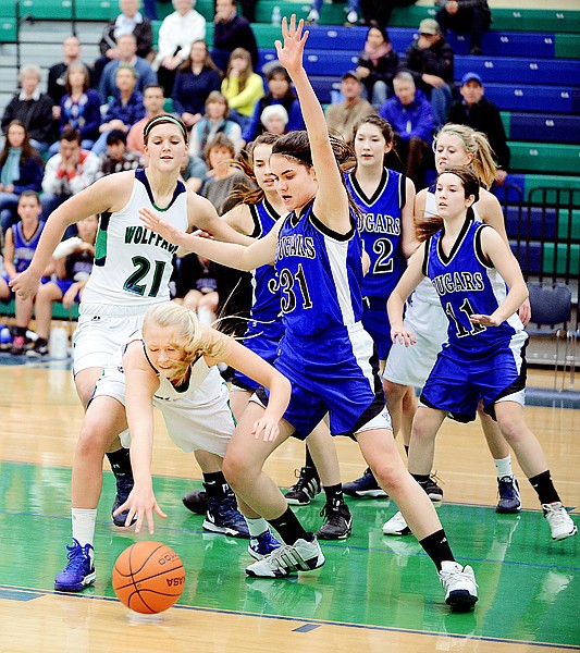 &lt;p&gt;Glacier senior Kailea Vaudt, 14, scrambles for the ball under pressure from Stillwater defenders during their game on Friday at Glacier High School. (Brenda Ahearn/Daily Inter Lake)&lt;/p&gt;