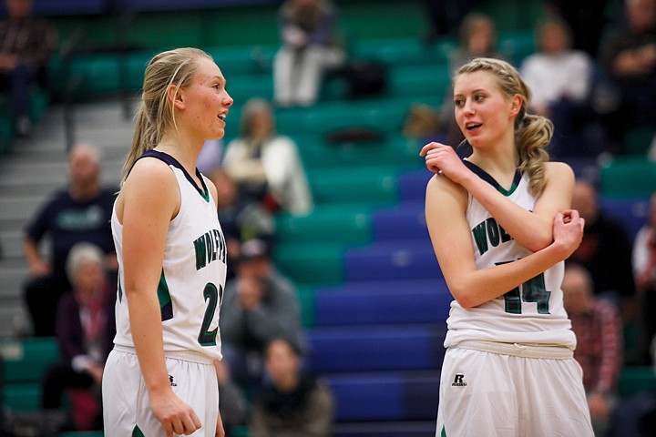 &lt;p&gt;Glacier senior guard Kailea Vaudt (14) and Glacier senior guard Kirstyn Haugenoe (20) talk during a free throw attempt Tuesday night during Glacier's home victory over Missoula Sentinel. Tuesday, Feb. 5, 2013 in Kalispell, Montana. (Patrick Cote/Daily Inter Lake)&lt;/p&gt;