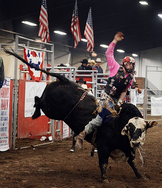 &lt;p&gt;Sandy De Jong of Jaffray, B.C., riding on Friday, February 15, 2013, at last year's Rocky Mountain Extreme Professional Bull Riding Tour. For a chance to win tickets to this year's event, click here before no0n on Feb. 11: http://flatheaddeals.upickem.net/engine/welcome.aspx?contestid=119209&#160;(Brenda Ahearn/Daily Inter Lake)&lt;/p&gt;