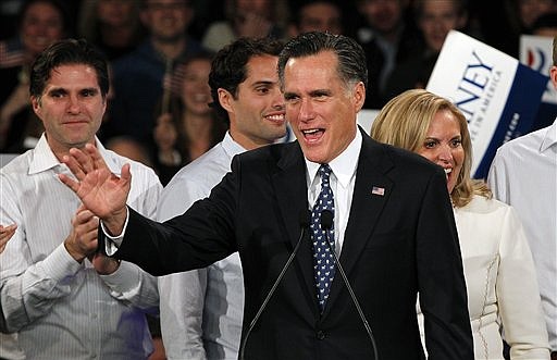 &lt;p&gt;Former Massachusetts Gov. Mitt Romney waves to supporters at the
Romney for President New Hampshire primary night rally at Southern
New Hampshire University in Manchester, N.H., Tuesday, Jan. 10,
2012. Behind Romney are his sons Tagg and Craig and his wife Ann.
(AP Photo/Elise Amendola)&lt;/p&gt;