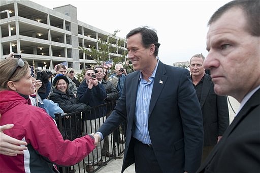 &lt;p&gt;Republican presidential candidate, former Pennsylvania Sen. Rick
Santorum greets supporters as he arrives to speak at the Bella
Donna Chapel in Mckinney, Texas, Wed. Feb. 8, 2012. (AP Photo/Rex
C. Curry)&lt;/p&gt;