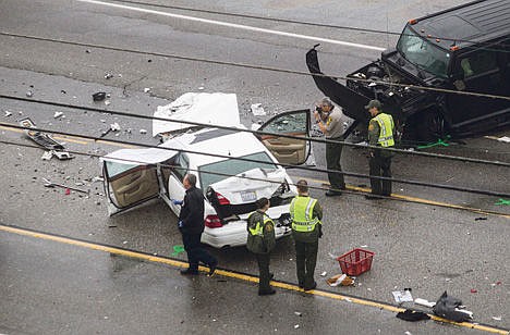 &lt;p&gt;Los Angeles County Sheriff's deputies investigate the scene of a car crash where one person was killed and at least seven others were injured, Saturday. Olympic gold medalist Bruce Jenner was in one of the cars involved in the four-vehicle crash on the Pacific Coast Highway in Malibu, Calif., that killed a woman, Los Angeles County authorities said.&#160;&lt;/p&gt;