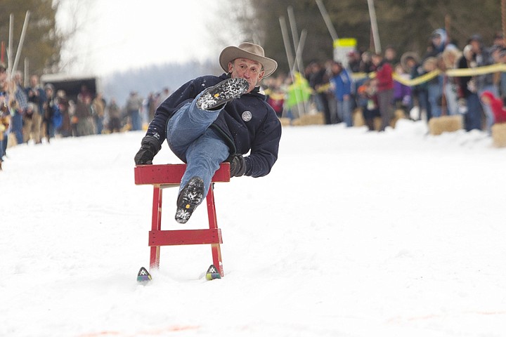 &lt;p&gt;Mike Murray of Whitefish tries to keep his balance as he cross
of the finish line during the 34th Annual Barstool Ski Races at
Cabin Fever Days in Martin City. Murray's winning run put him into
the finals which will be completed today.&lt;/p&gt;