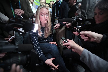 &lt;p&gt;U.S. Alpine Skier Lindsey Vonn shows an area where she suffered an injury at a press conference at the Vancouver 2010 Olympics in Vancouver, British Columbia, Wednesday, Feb. 10, 2010. (AP Photo/Marcio Sanchez)&lt;/p&gt;